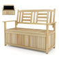185L Patio Storage Bench Solid Wood Storage Loveseat with Backrest and Armrests