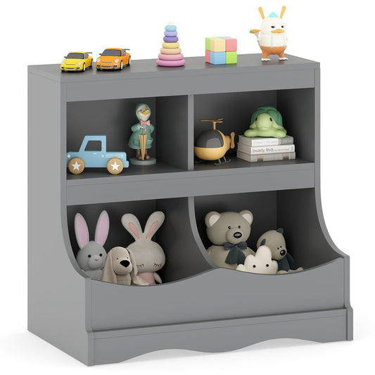 Kids Bookcase, Wooden Toy Storage Unit with Shelves and Compartments