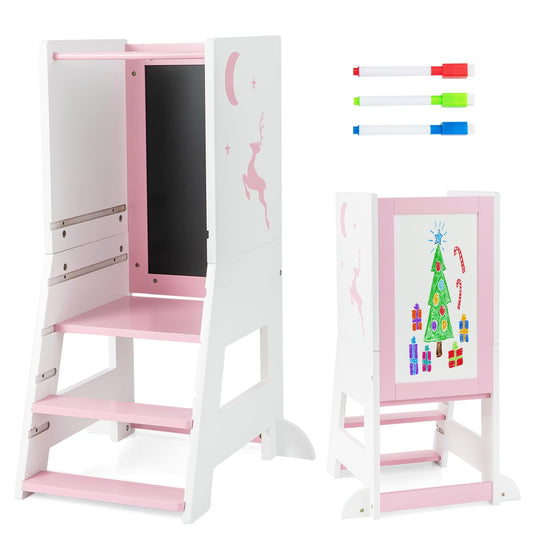 Height Adjustable Toddler Kitchen Learning Tower with Safety Rail