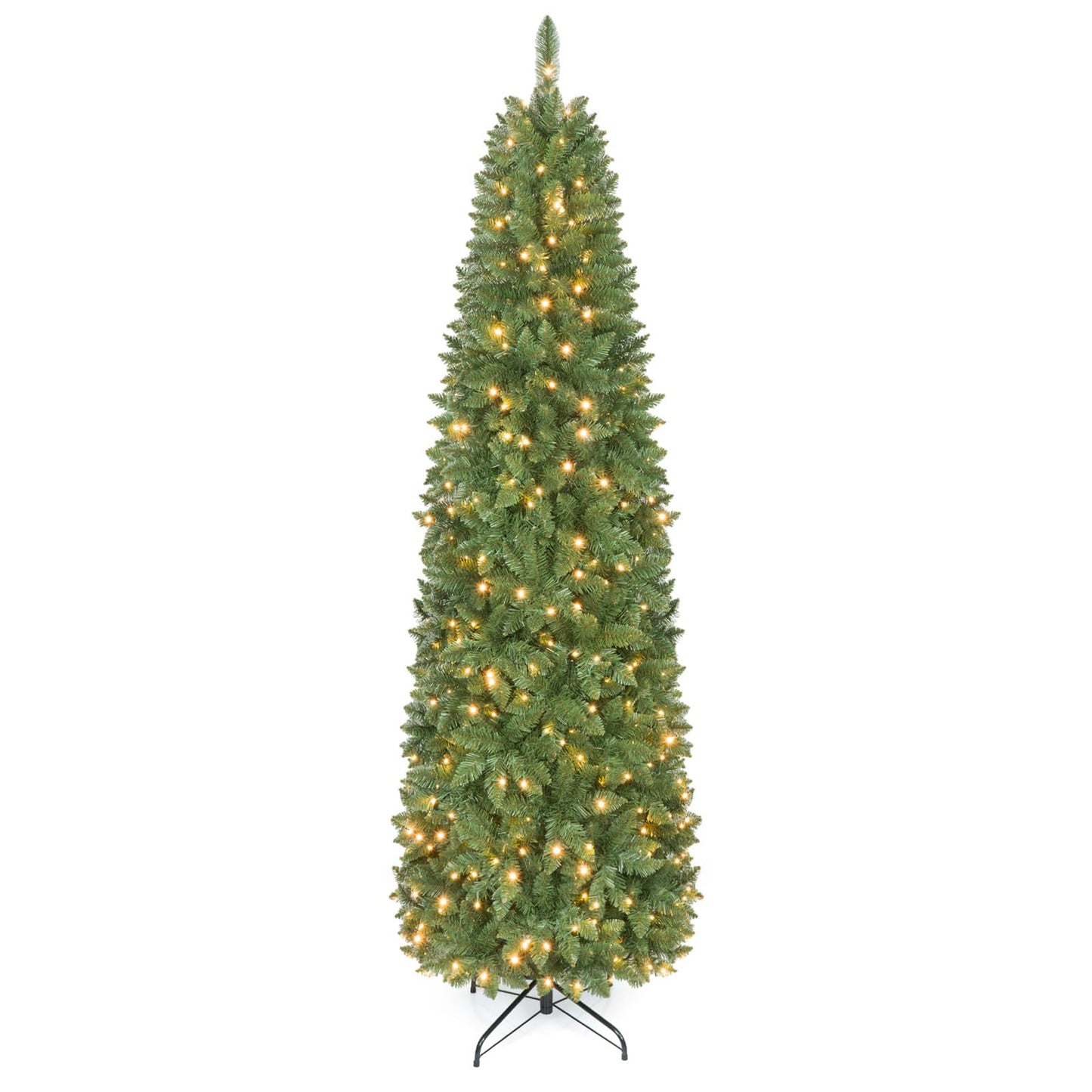 Hinged Pencil Xmas Tree with LED Lights, Foldable Metal Stand