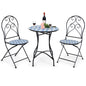 Mosaic Metal Dining Set Garden Table with 2 Folding Chairs