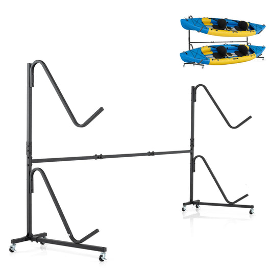 Freestanding Kayak Storage Rack for 2 Kayaks with 6 Lockable Wheels