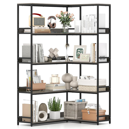 5-Tier Corner Bookshelf with Metal Frame for Living Room