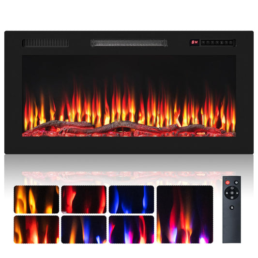 91cm Electric Fireplace with Remote and Multicolour Flame