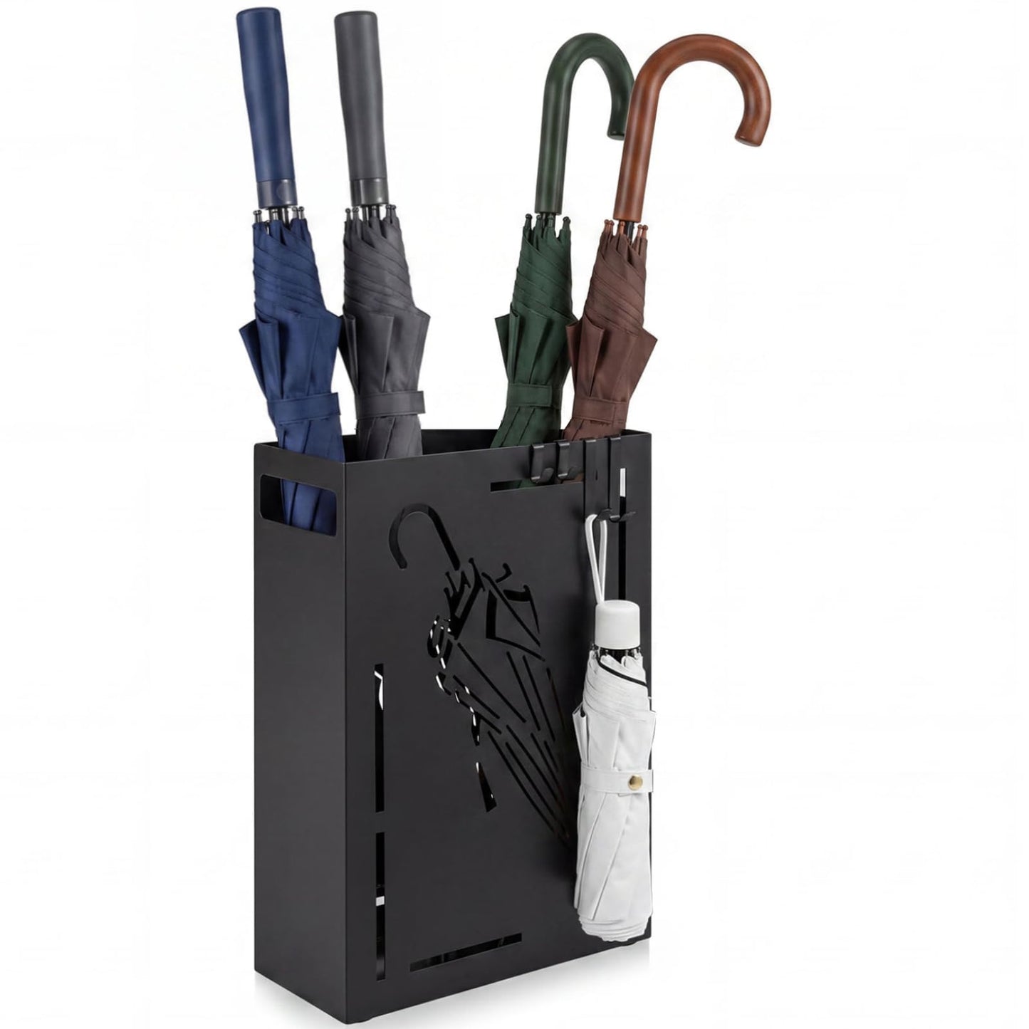 Metal Umbrella Stand, Hollow-Out Umbrella Holder Rack with Removable Drip Tray