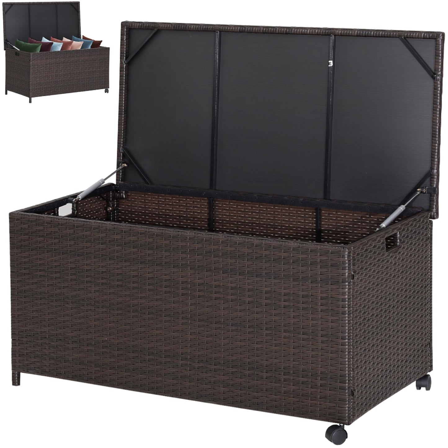 190L Weatherproof Garden Storage Box with Zippered Liner & Pneumatic Rod