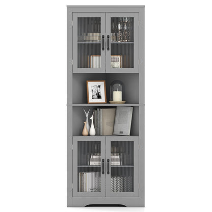 171cm Tall Space-saving Corner Cabinet with 4 Tempered Glass Doors and Adjustable Shelves