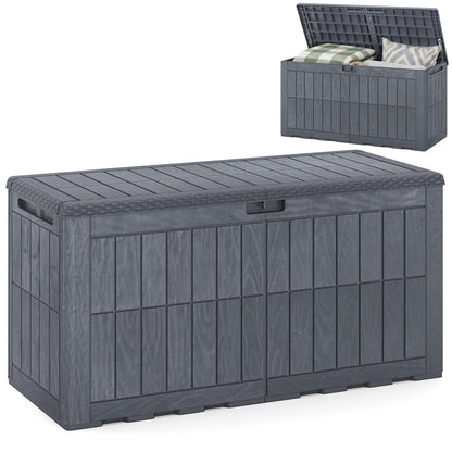 Garden Storage Box, Waterproof Resin Deck Box Bench with Lockable Lid & Handles