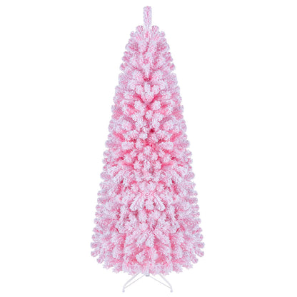 Artificial Christmas Tree, Snow Flocked Xmas Tree with Branch Tips and Foldable Metal Stand