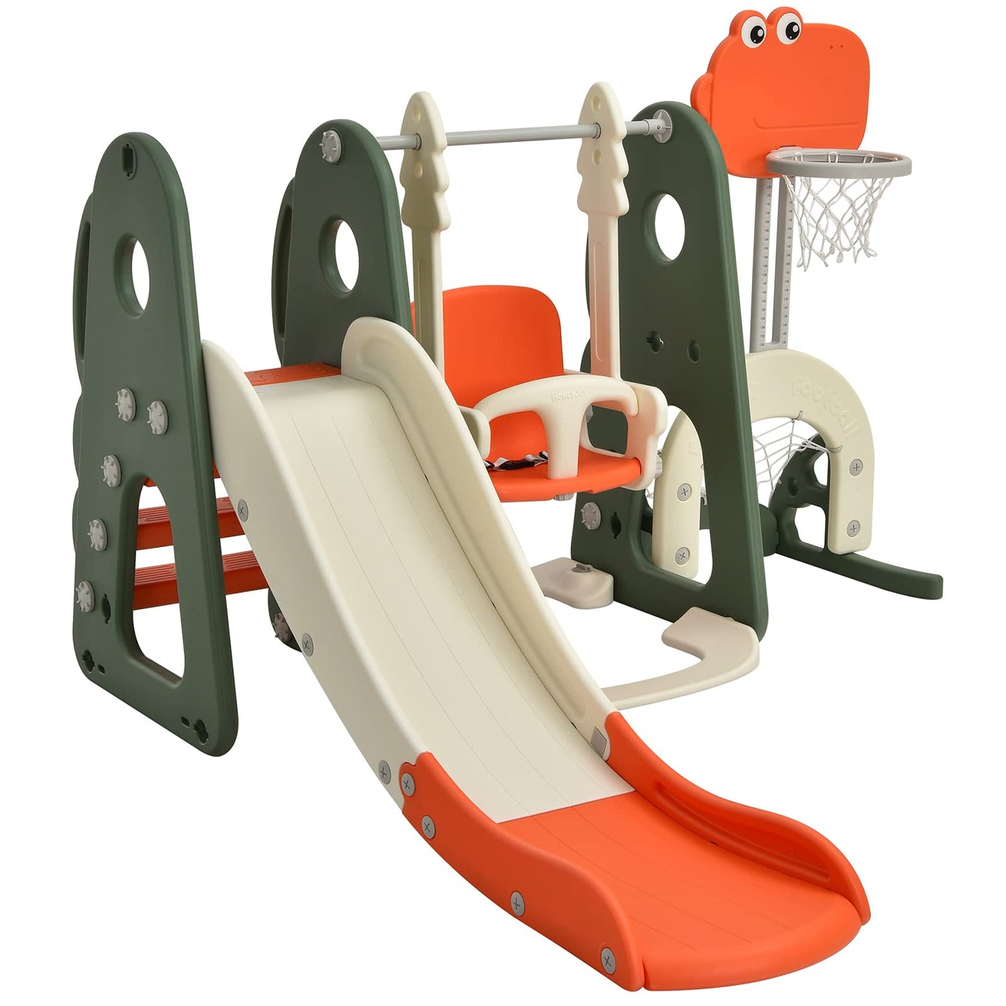6 in 1 Toddler Slide and Swing Set with Adjustable Basketball Hoop for Indoor