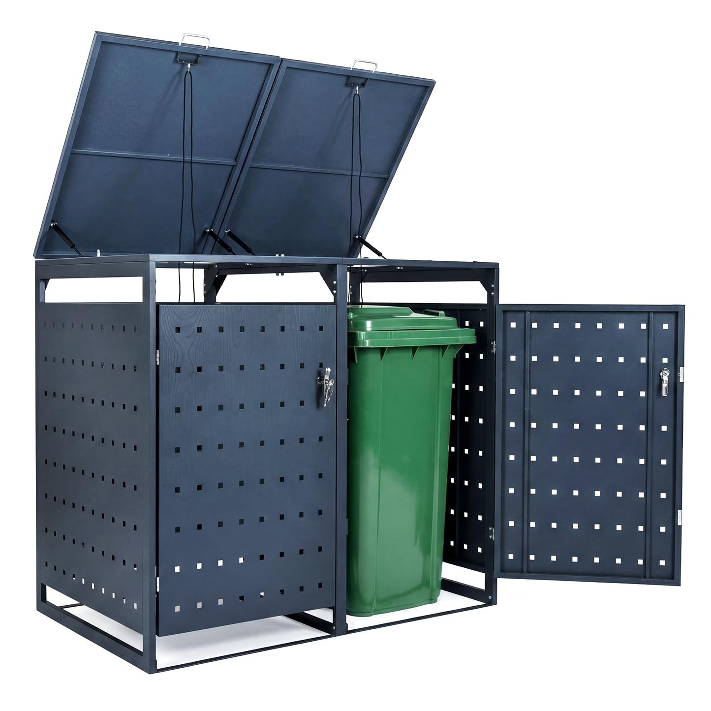 Double Wheelie Bin Storage, 240L Metal Garden Bin Hideaway with Gas Struts
