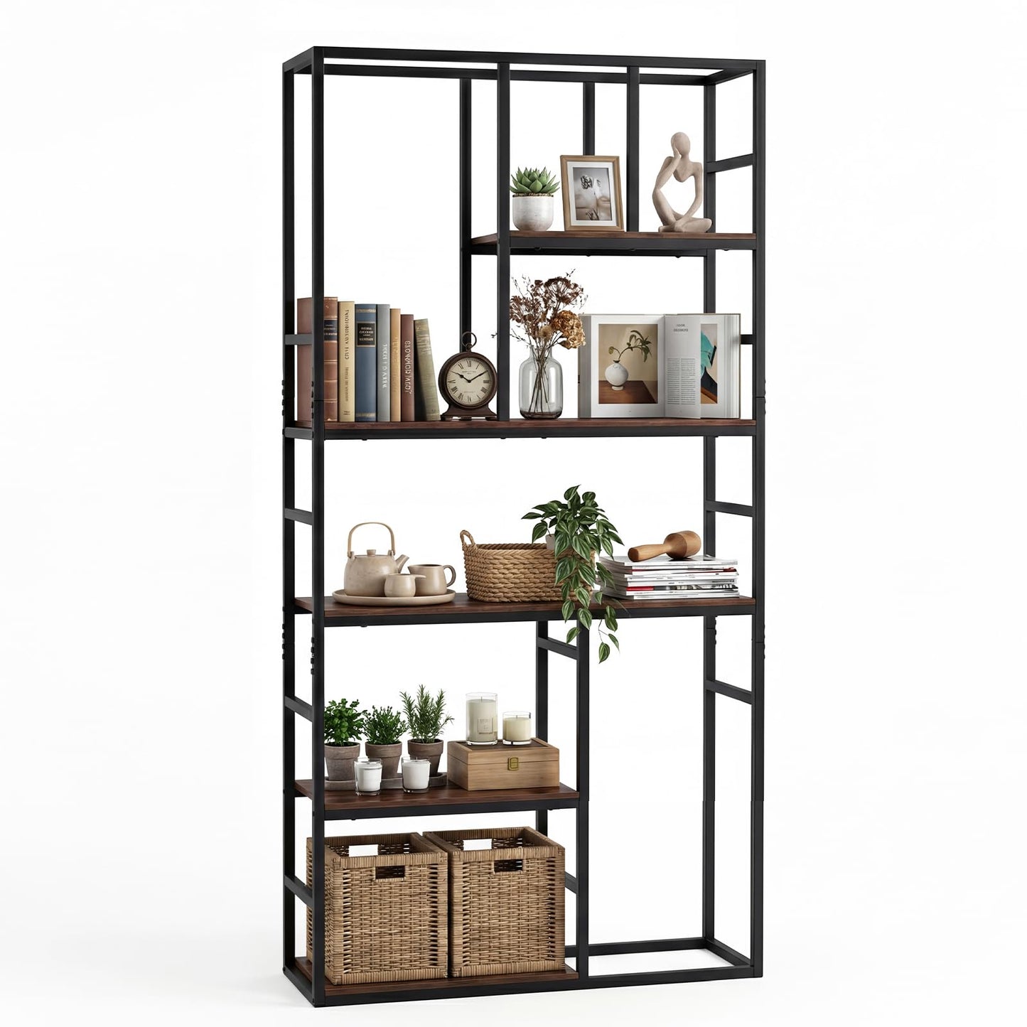 Bookshelf, Industrial Etagere Bookcase with Open Storage Shelves