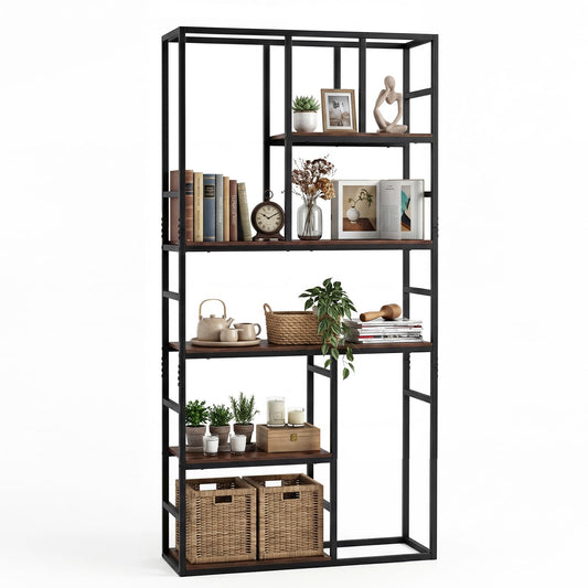Bookshelf, Industrial Etagere Bookcase with Open Storage Shelves