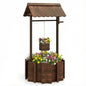 GiantexUK Wooden Wishing Well Planter, Garden Decoration Flower Pot with Hanging Bucket