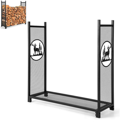 Firewood Rack Stand with Mesh Sides and Deer Tree Patterns