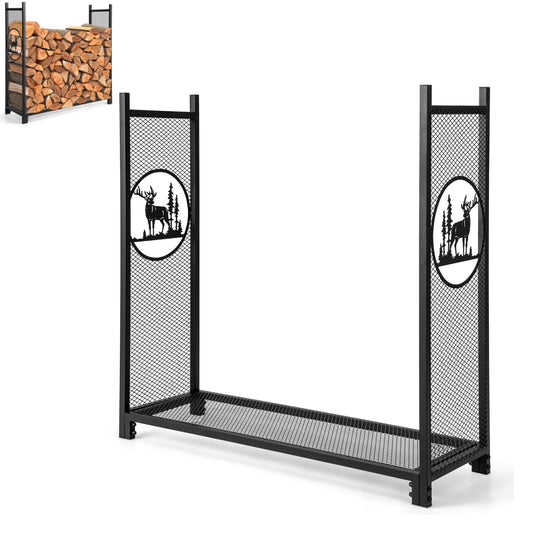 Firewood Rack Stand with Mesh Sides and Deer Tree Patterns