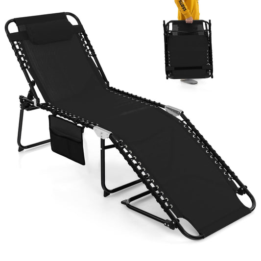 4-Level Adjustable Garden Reclining Chaise Lounge Chair Sunbed with Pillow & Side Pocket