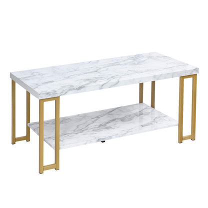Marble Effect Cocktail Center Table with Storage Shelf