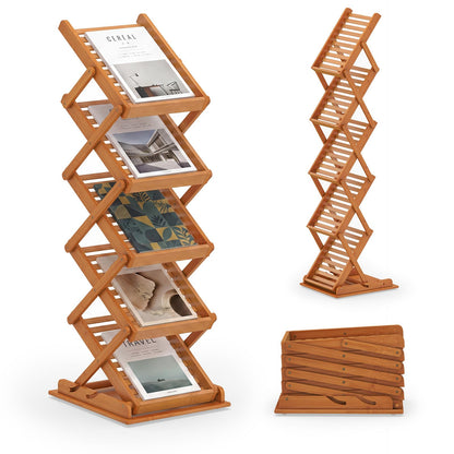 5 Tier Foldable Bamboo Magazine Rack with 2 Adjustable Positions
