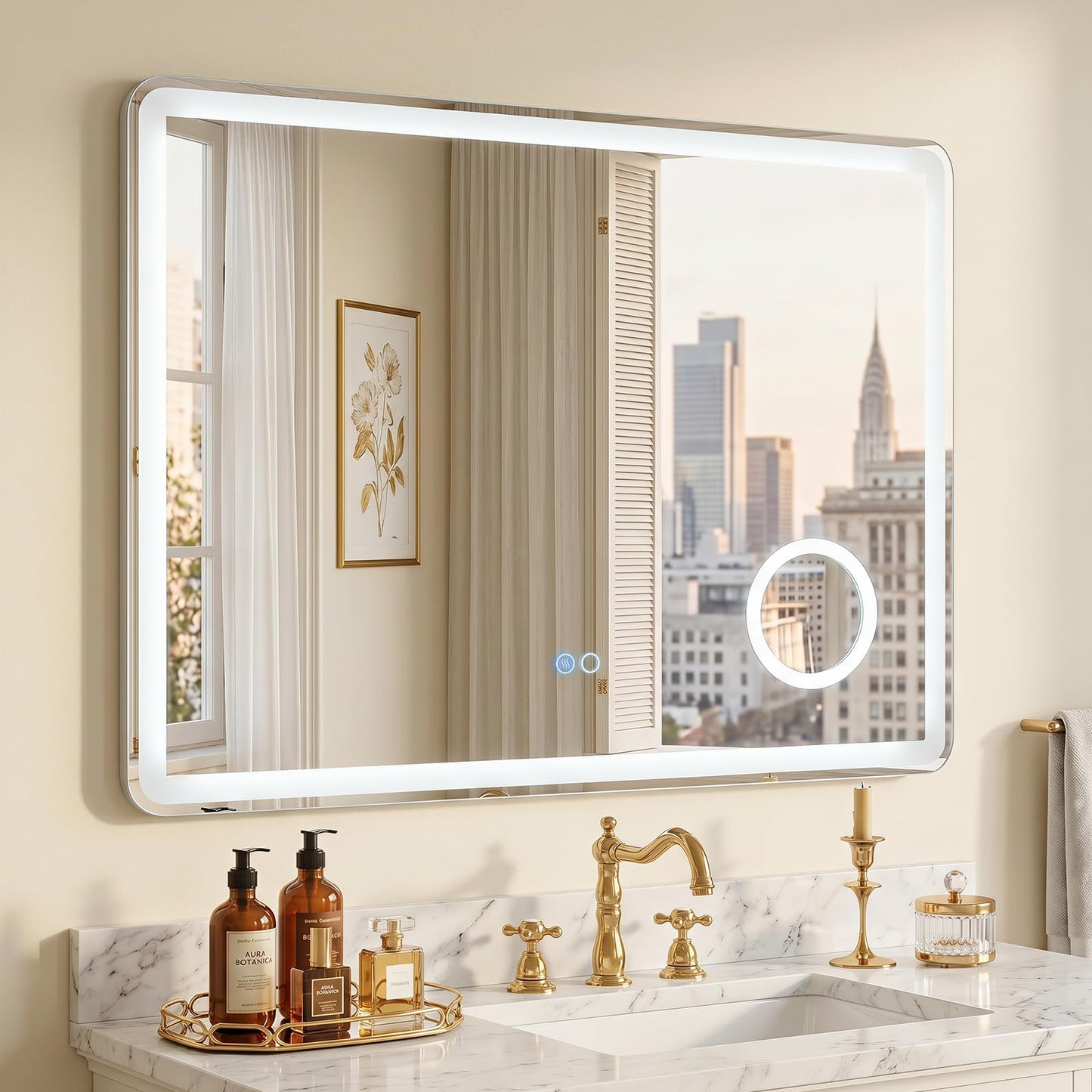 600x800mm Bathroom Mirror with LED Lights, 3x Magnifier, Anti-Fog