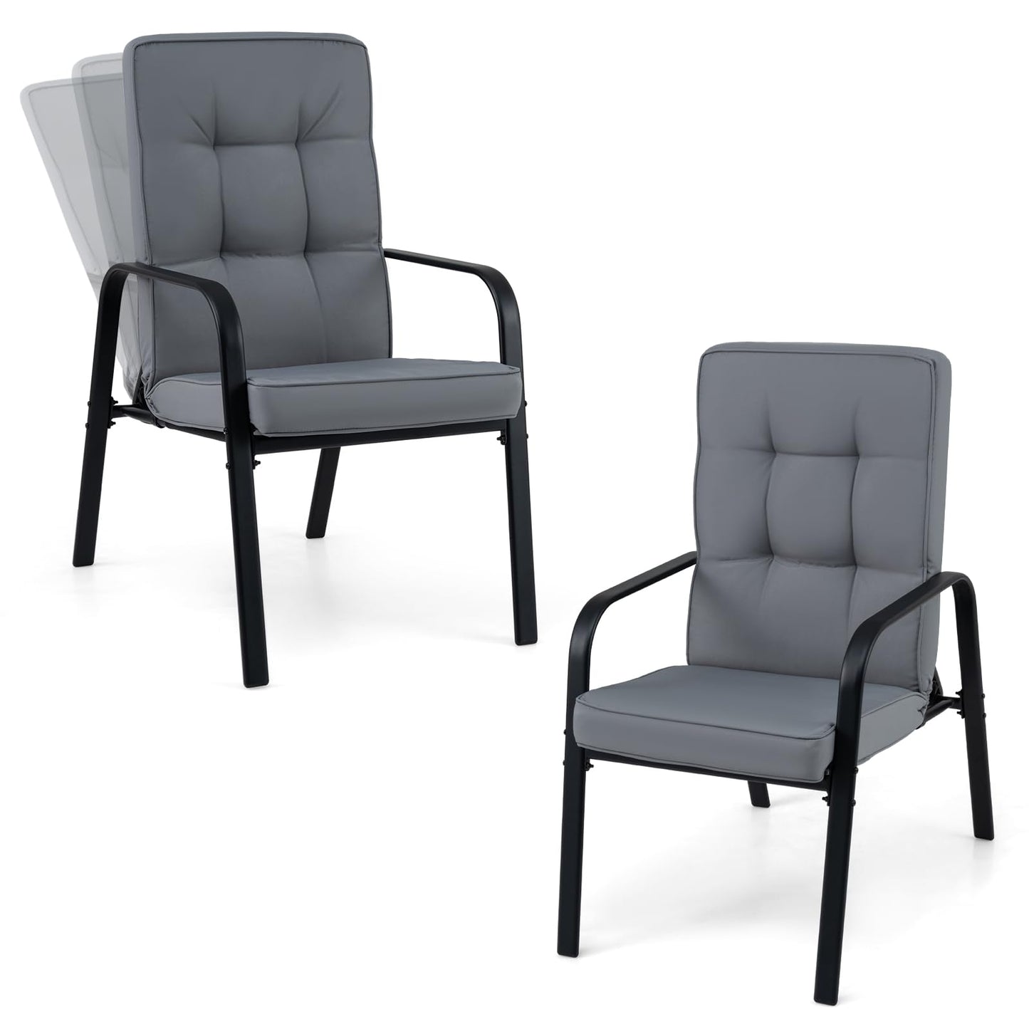 Garden Chairs Set of 2, Outdoor Dining Chairs with 5-Level Adjustable Backrests