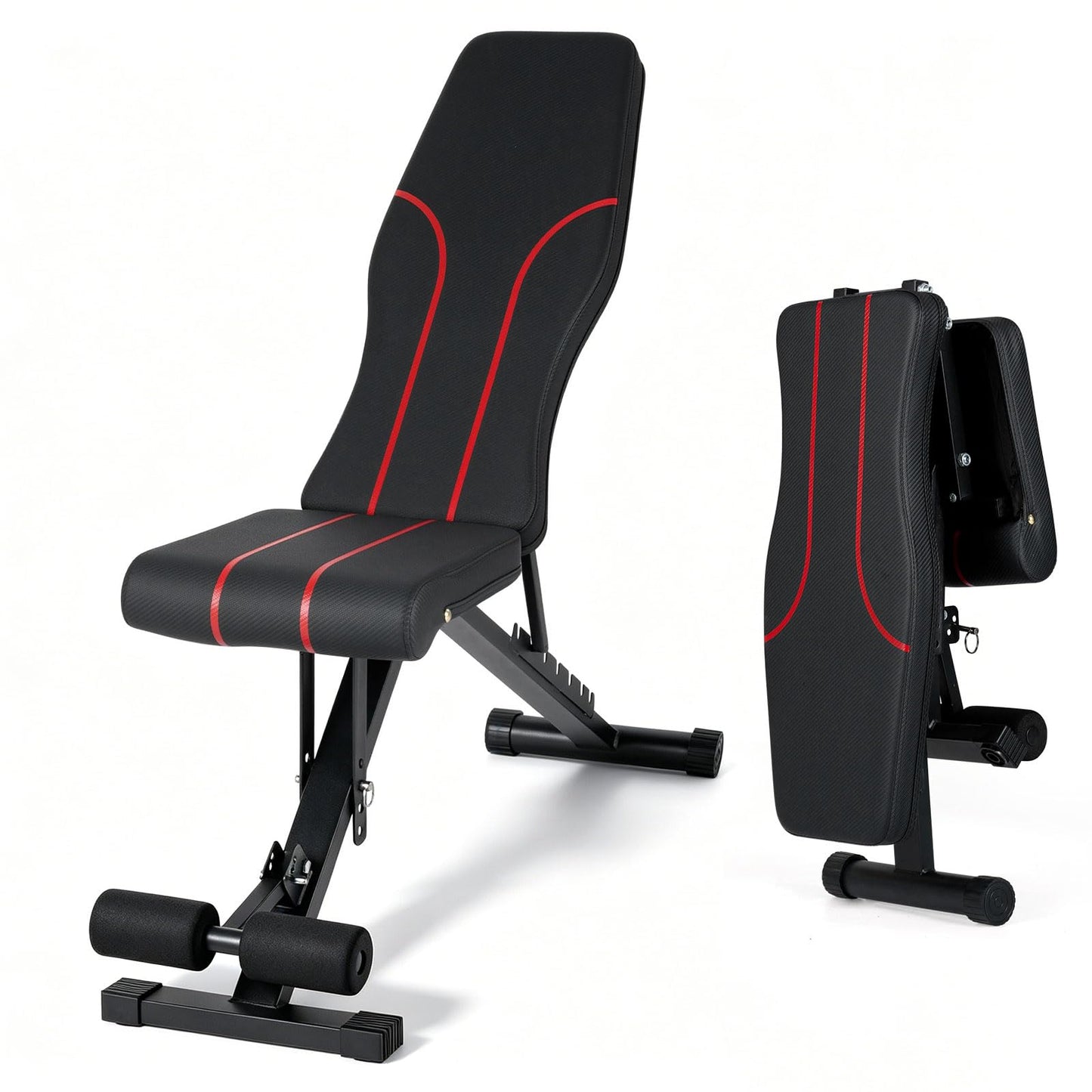 Adjustable Foldable Black Dumbbell Bench with PU Upholstery and Heavy-Duty Iron Frame