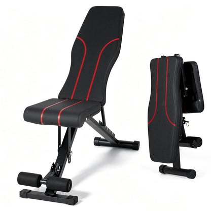 Adjustable Foldable Black Dumbbell Bench with PU Upholstery and Heavy-Duty Iron Frame