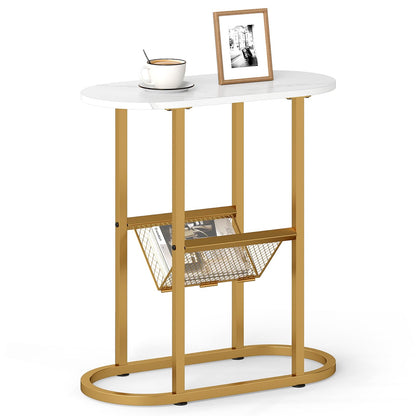 2-Tier Narrow Side Table with Magazine Holder for Living Room Bedroom