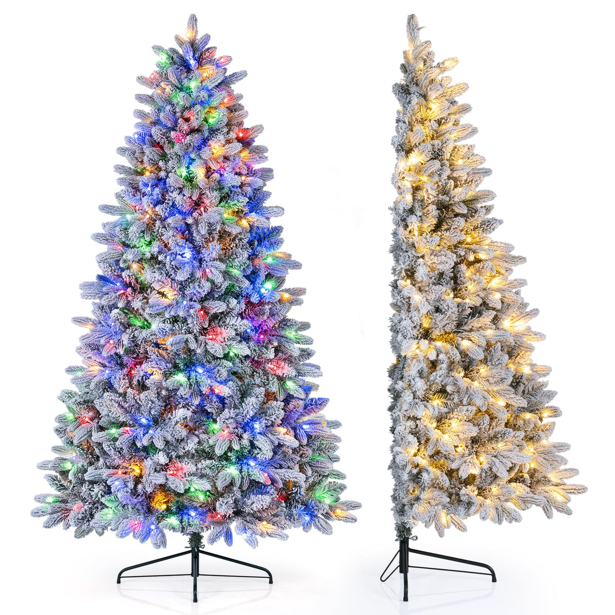 6 FT Half Artificial Christmas Tree, Snow-Flocked Hinged Xmas Tree