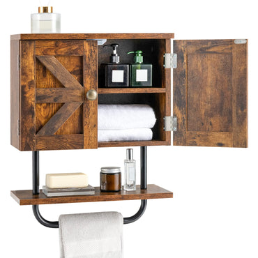 Bathroom Wall Cabinet with Double Door and Open Shelf and Towel Rack