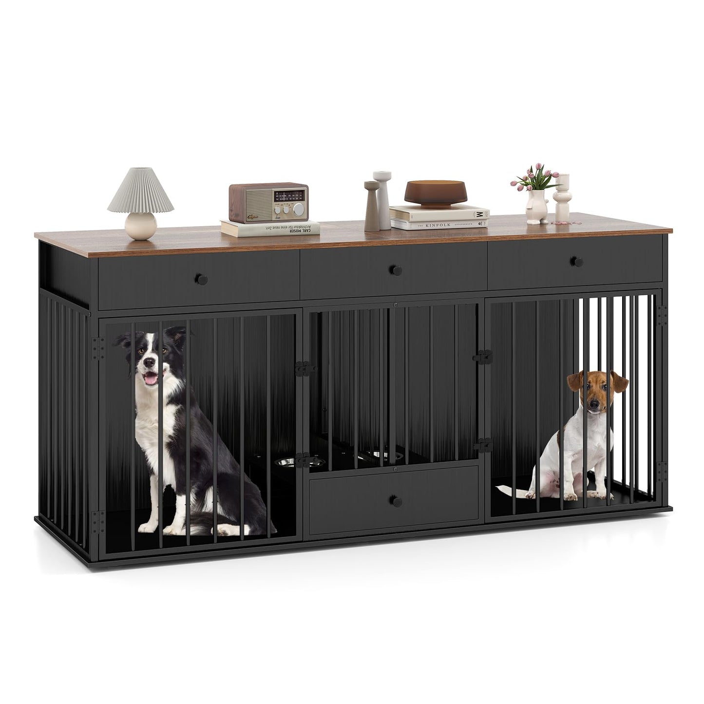 Heavy Duty Dogs Cage with Double Doors and Divider Indoor Puppy Kennel Side Table