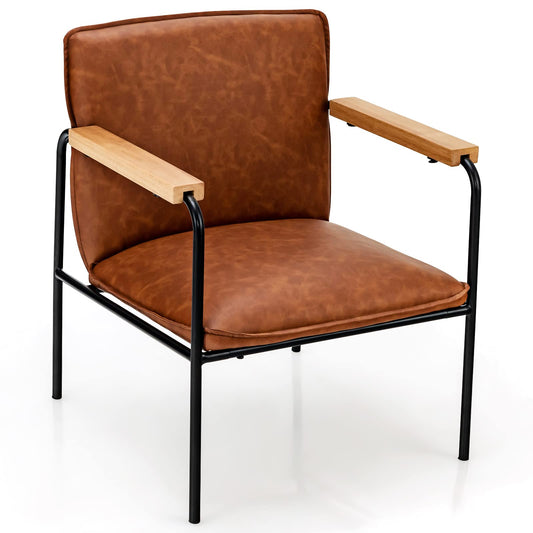 PU Leather Accent Chair with Armrests Backrest and Seat Cushion
