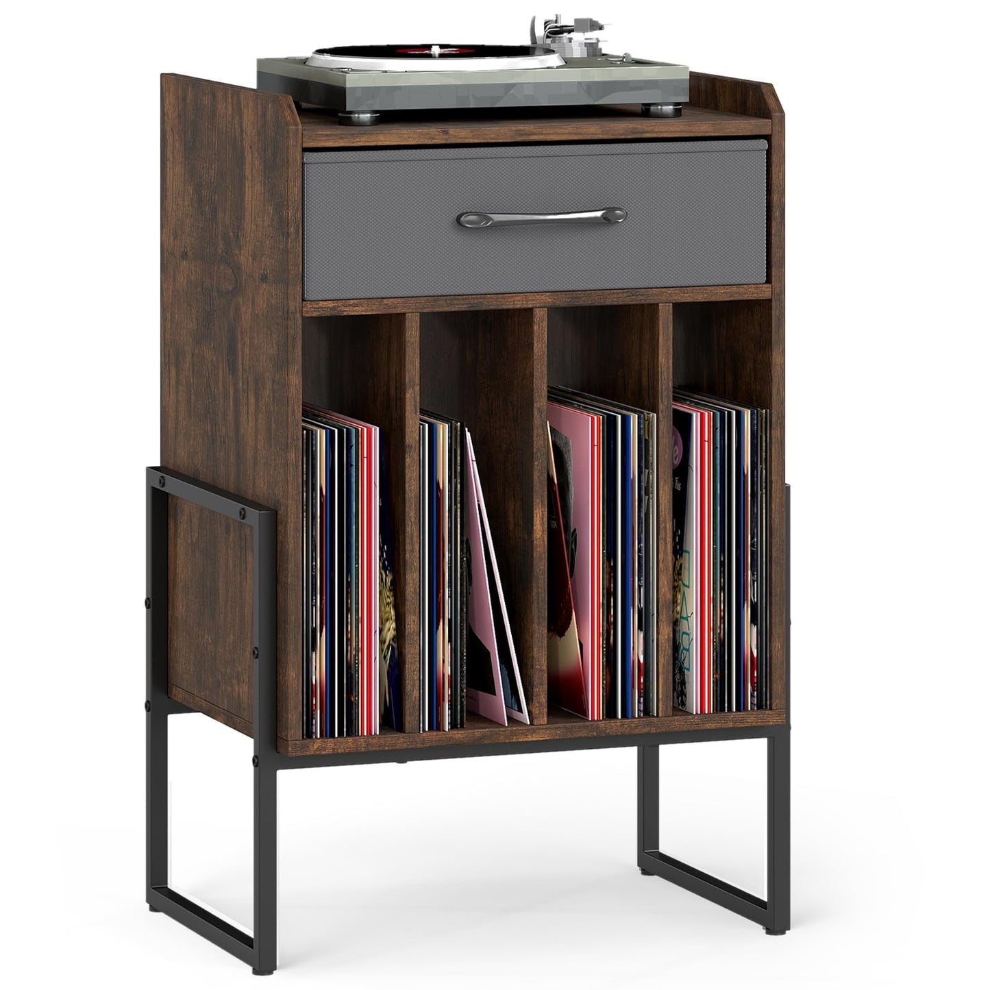 Record Player Stand, Industrial Wooden Turntable Stand End Sofa Side Table