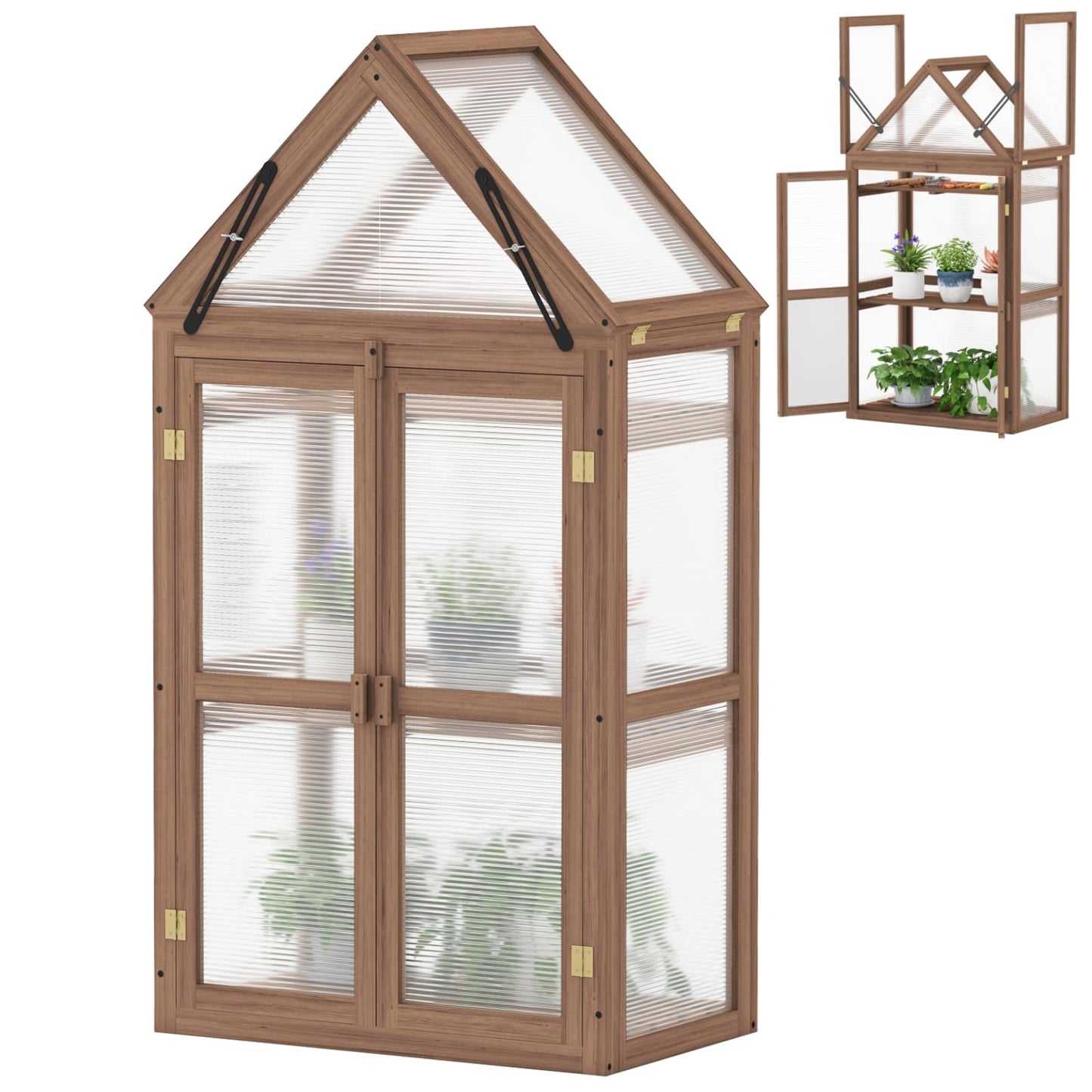 Cold Frame Mini Wooden Greenhouse with Transparent Openable Roof