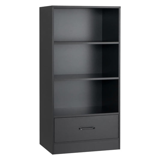 Wooden Storage Bookshelf Cabinet with 3 Tier Open Shelves and Drawer
