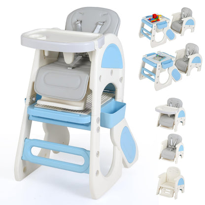 Convertible Baby High Chair with Double-layer Tray and Adjustable Backrest
