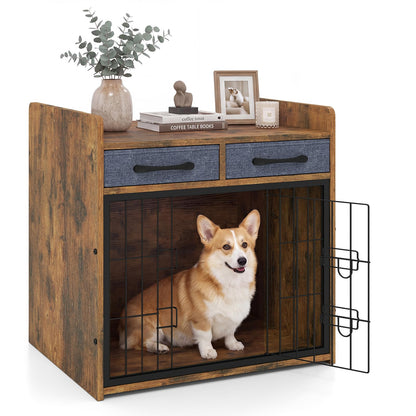 Indoor Dog Cage with 2 Fabric Drawers and Lockable Door