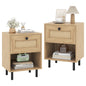 Rattan Nightstand with Drawer and Open Storage Shelf for Living Room Set of 2