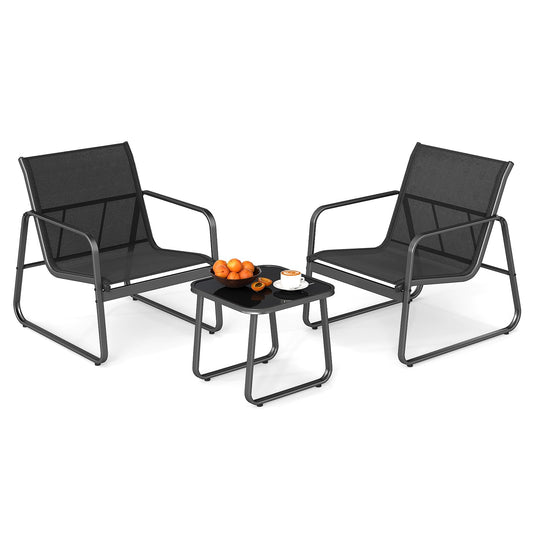 3-Piece Patio Bistro Set with Tempered Glass Table