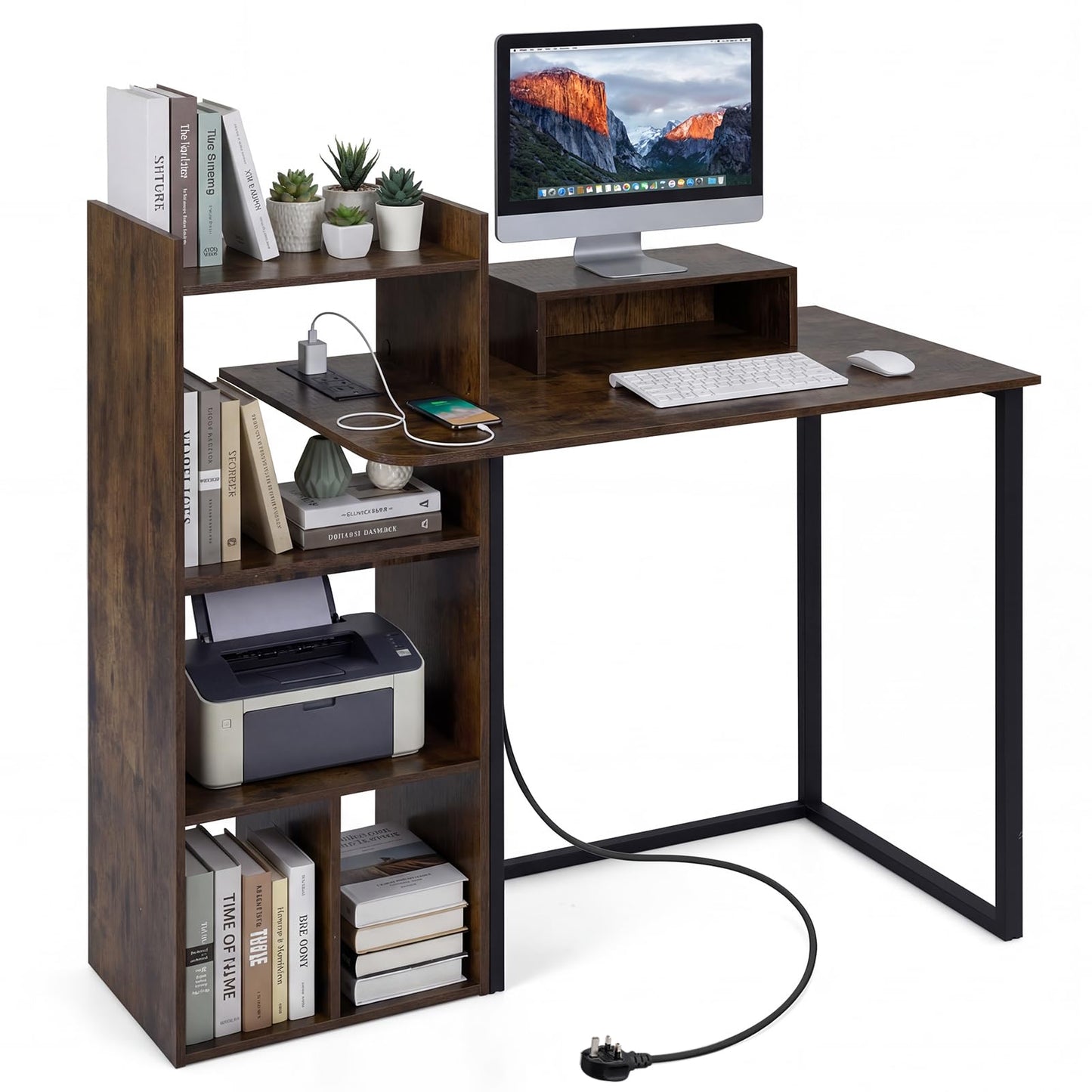 Computer Desk with Storage Shelves, 110CM PC Laptop Table Writing Workstation