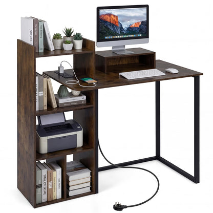 Computer Desk with Storage Shelves, 110CM PC Laptop Table Writing Workstation