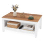 2-Tier Coffee Table with Open Storage Shelf, White+Natural
