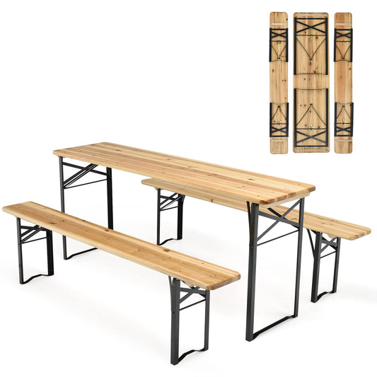3 Pieces Folding Picnic Table and Bench Set Wooden Beer Table Set