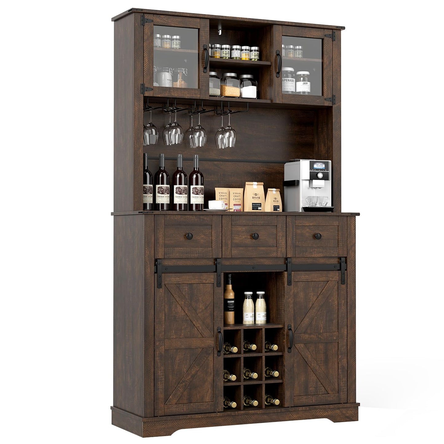 184cm Tall Buffet Storage Cabinet with Wine Rack for Pantry Dining Room
