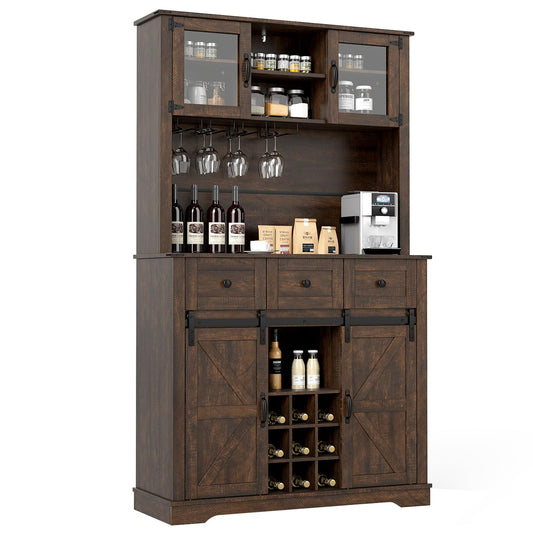 184cm Tall Buffet Storage Cabinet with Wine Rack for Pantry Dining Room