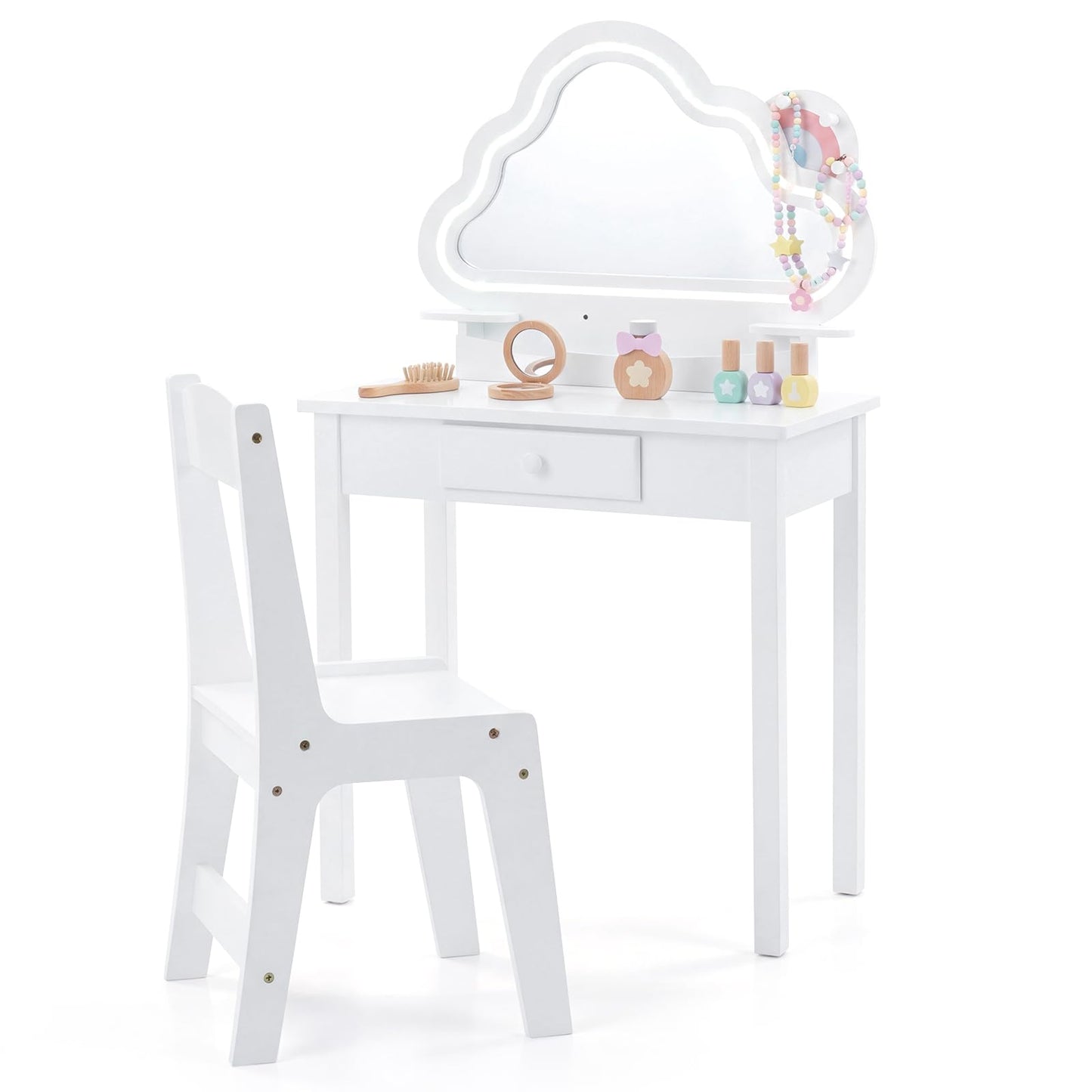 Kids Vanity Table and Chair Set, Children Dressing Table