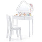 Kids Vanity Table and Chair Set, Children Dressing Table