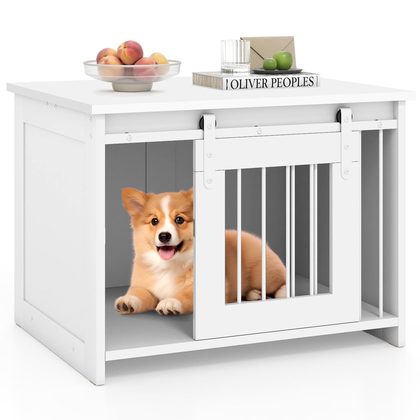 Modern Dog Crate Wooden Dog Cage with Wide Tabletop and Door