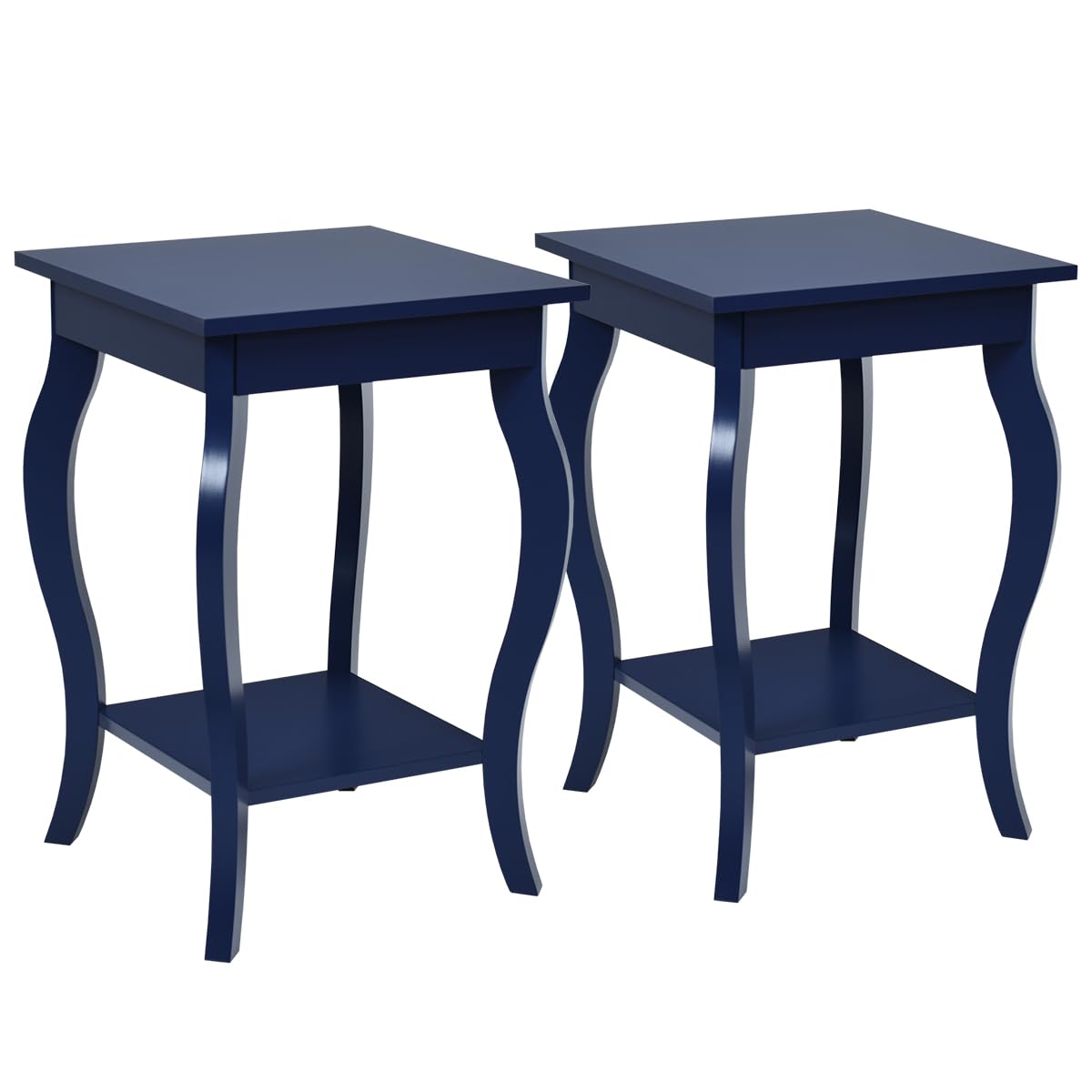 Accent End Table with Elegant Curved Legs and 2-Tier Open Storage Shelves