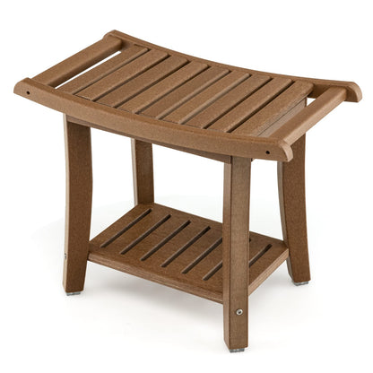 2-Tier Slatted Spa Bath Stool with Storage Shelf & Handles